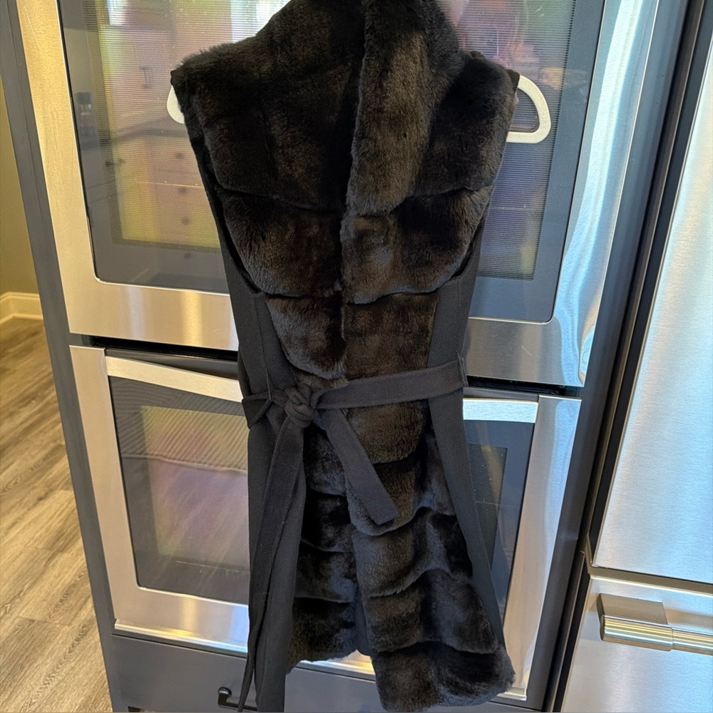 GORSKI Black Fur Vest new rabbit reversible